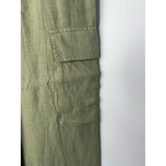 Sanctuary Anthropologie Hopper Straight Leg Cargo Pants Green 100% Linen Sz 26 - Picture 6 of 12